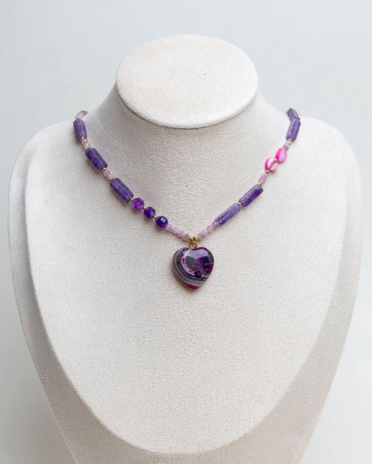 Naszyjnik „Fioletowe Serce” – ametyst i agat
