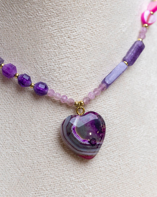 Naszyjnik „Fioletowe Serce” – ametyst i agat